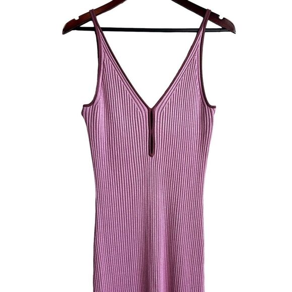 ABERCROMBIE & FITCH MIDI DRESS WOMENS XL PINK Ribbed Bare Keyhole Leg Slit $90 - Picture 3 of 8